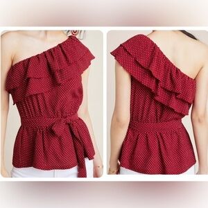 Anthropologie Maeve Rita Ruffled One-Shoulder Top Asymmetrical Blouse Sz Medium